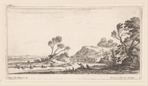 Landschap met visser en drinkend vee