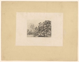 Landschap met vissers bij de oever van een rivier