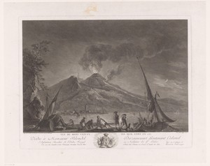 Landschap met vissers en actieve Vesuvius