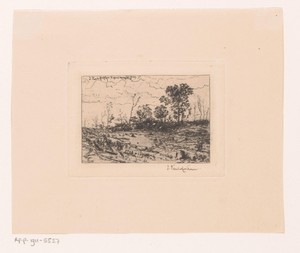 Landschap met vlakte met enkele bomen
