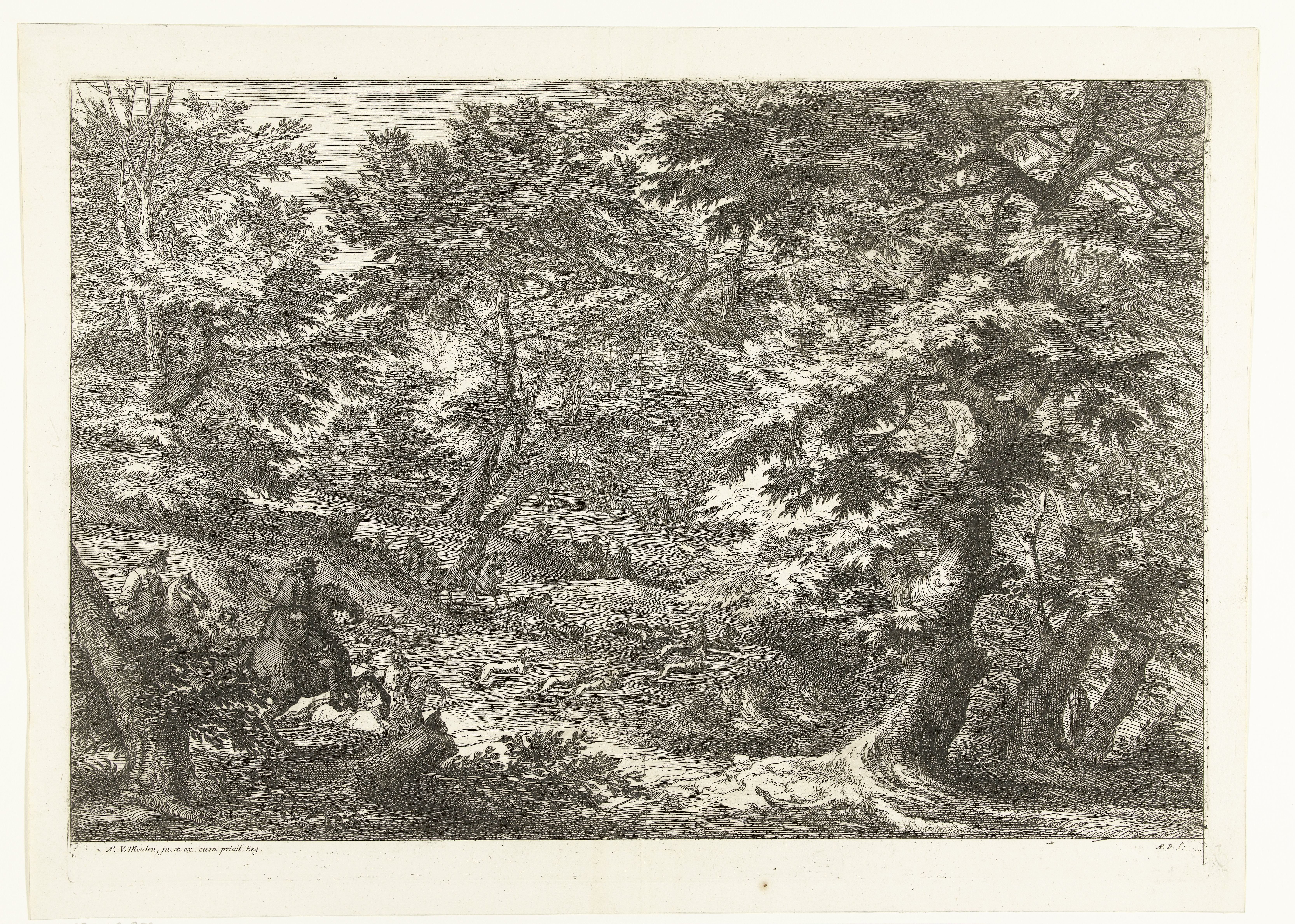 Landschap met vossejacht by Adriaen Frans Boudewyns