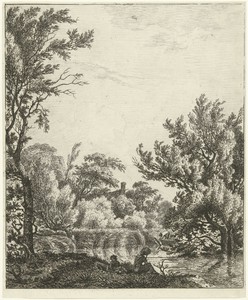 Landschap met vrouw aan waterkant