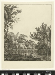 Landschap met vrouw aan waterkant