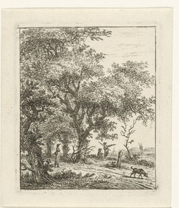 Landschap met vrouw en hond