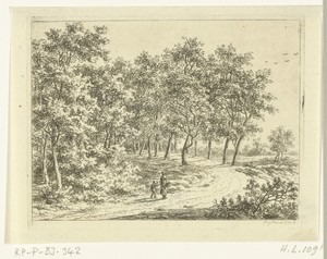 Landschap met vrouw en jongetje op een weg