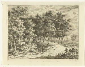 Landschap met vrouw en jongetje op een weg