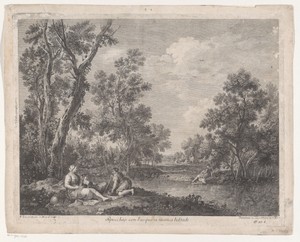 Landschap met vrouwen aan de waterkant