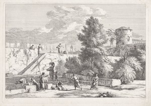 Landschap met vrouwen die de was doen