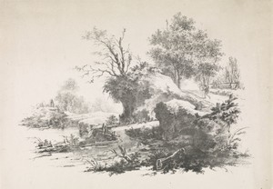 Landschap met wandelaar