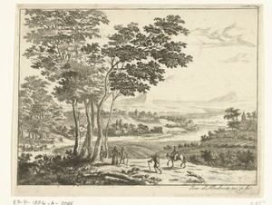 Landschap met wandelaars