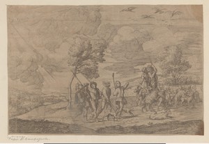 Landschap met wandelaars en geitenhoeders