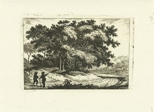 Landschap met wandelaars op landweg