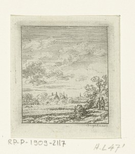 Landschap met wandelend stel