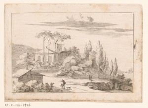 Landschap met wandelende figuren