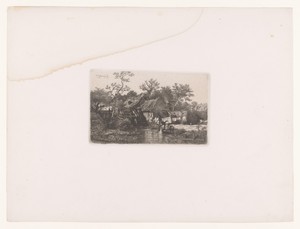 Landschap met wasvrouwen bij een watermolen