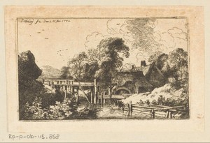 Landschap met watermolen aan de rivier
