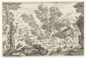 Landschap met waterval en diverse dieren