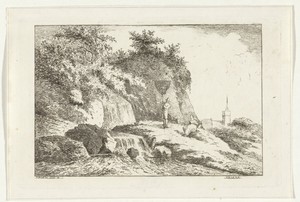 Landschap met waterval en kerk