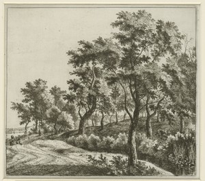 Landschap met weg langs een beek