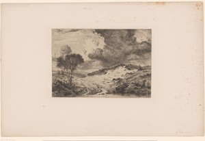 Landschap met zandheuvel aan het water