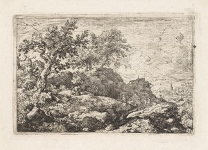 Landschap met zittend persoon op berg