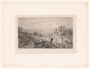 Landschap met zonsopgang en veehoeder