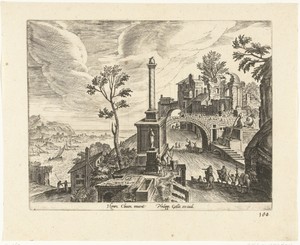 Landschap met zuil en ruïnes