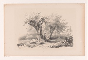 Landweg met rustende man en vrouw