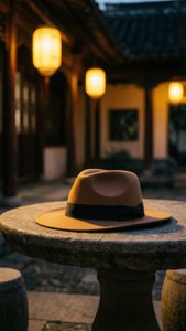 Lanlit Hat in Courtyard