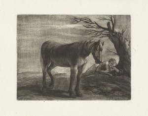 Lanschap met een paard en een slapende vrouw