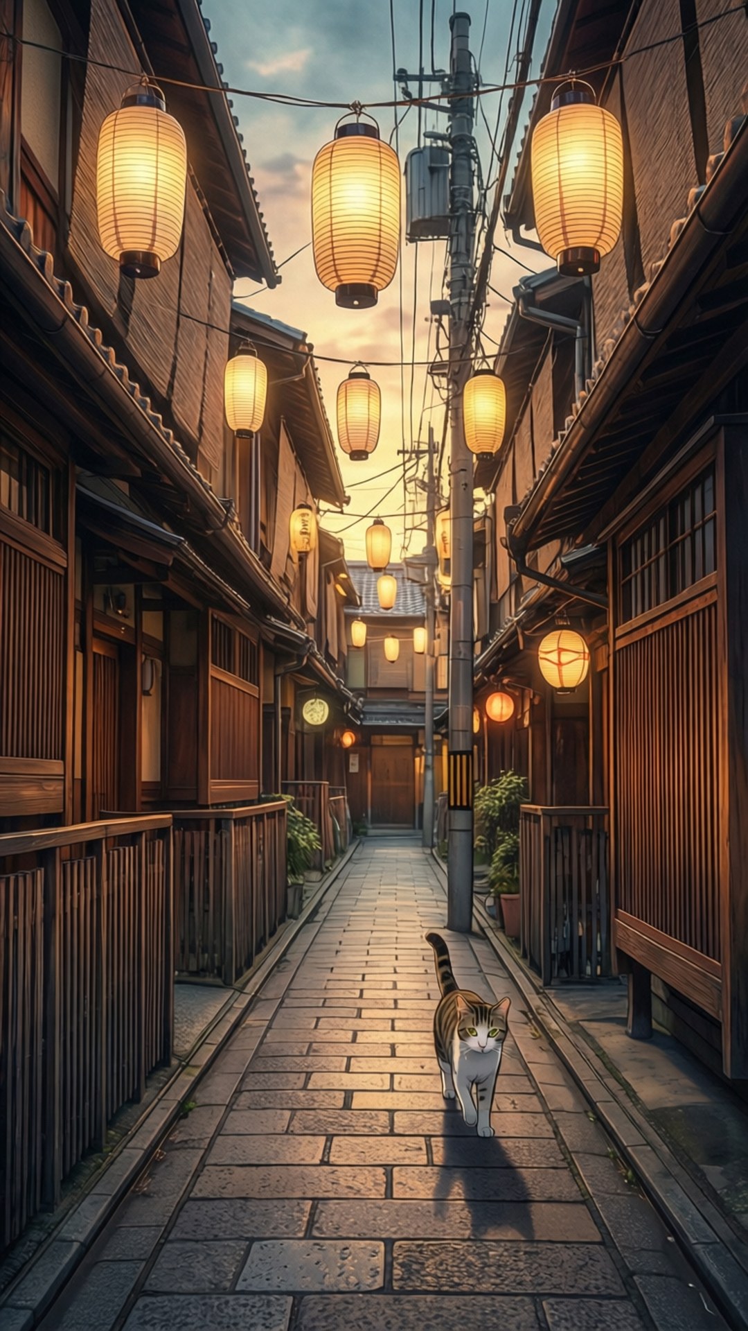 Lantern Alley Cat by Wallpapers.art Studio