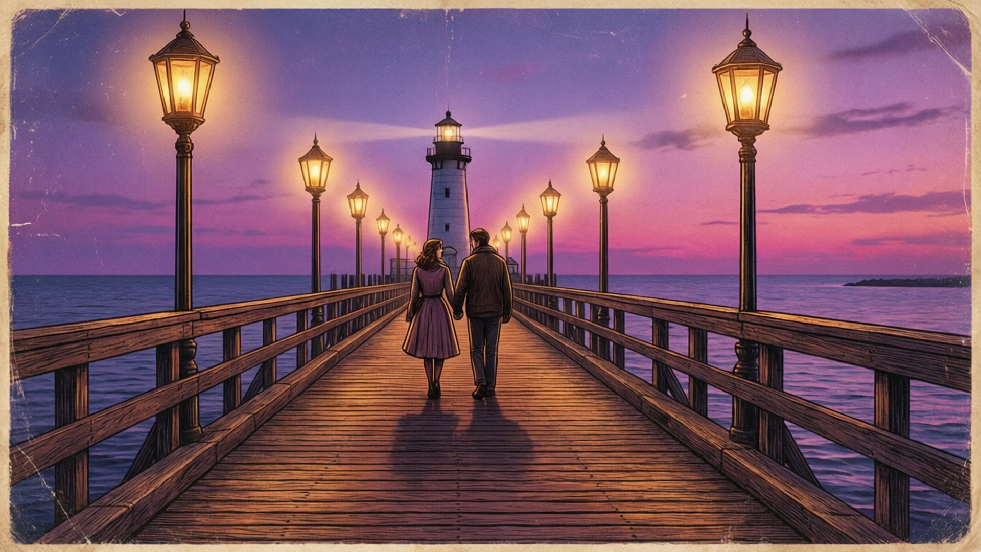 Lantern Pier Romance by Wallpapers.art Studio