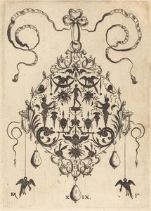 Large Pendant, In Circular Form, Nude Man Flanked by Two Herms