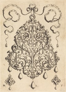 Large Strapwork Pendant with Two Hangers as Earrings at Left and Right