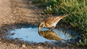 Lark Drinking from Puddle