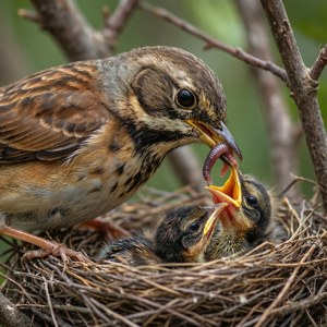 Lark Feeding Young