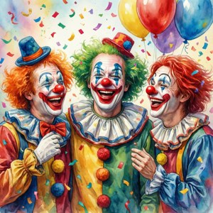 Laughing Clowns Watercolor