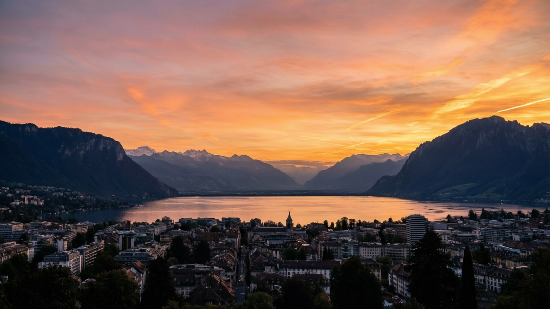Lausanne Sunset Panorama by Wallpapers.art Studio