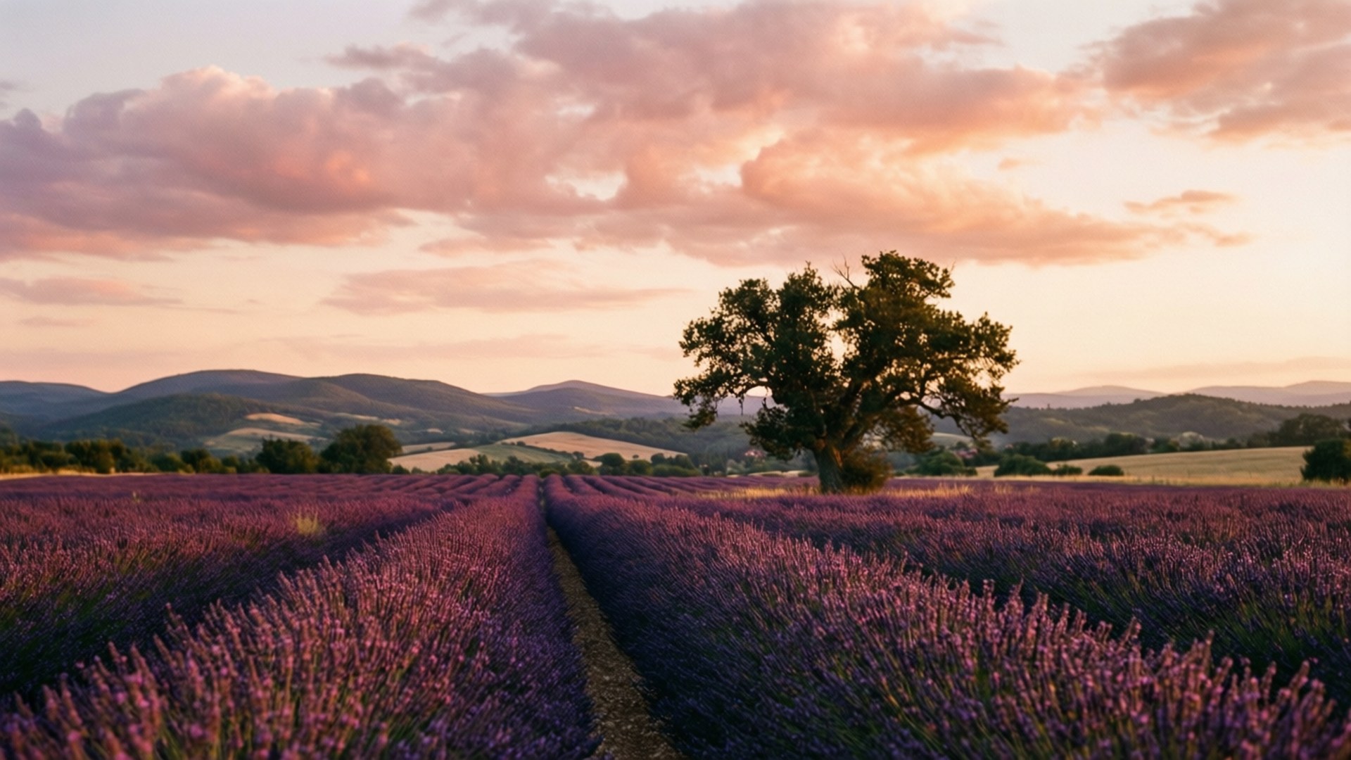 Lavender Field Sunset by Wallpapers.art Studio
