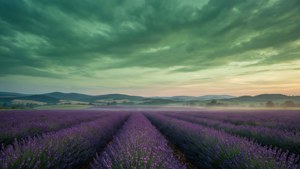 Lavender Field Under Green Sky