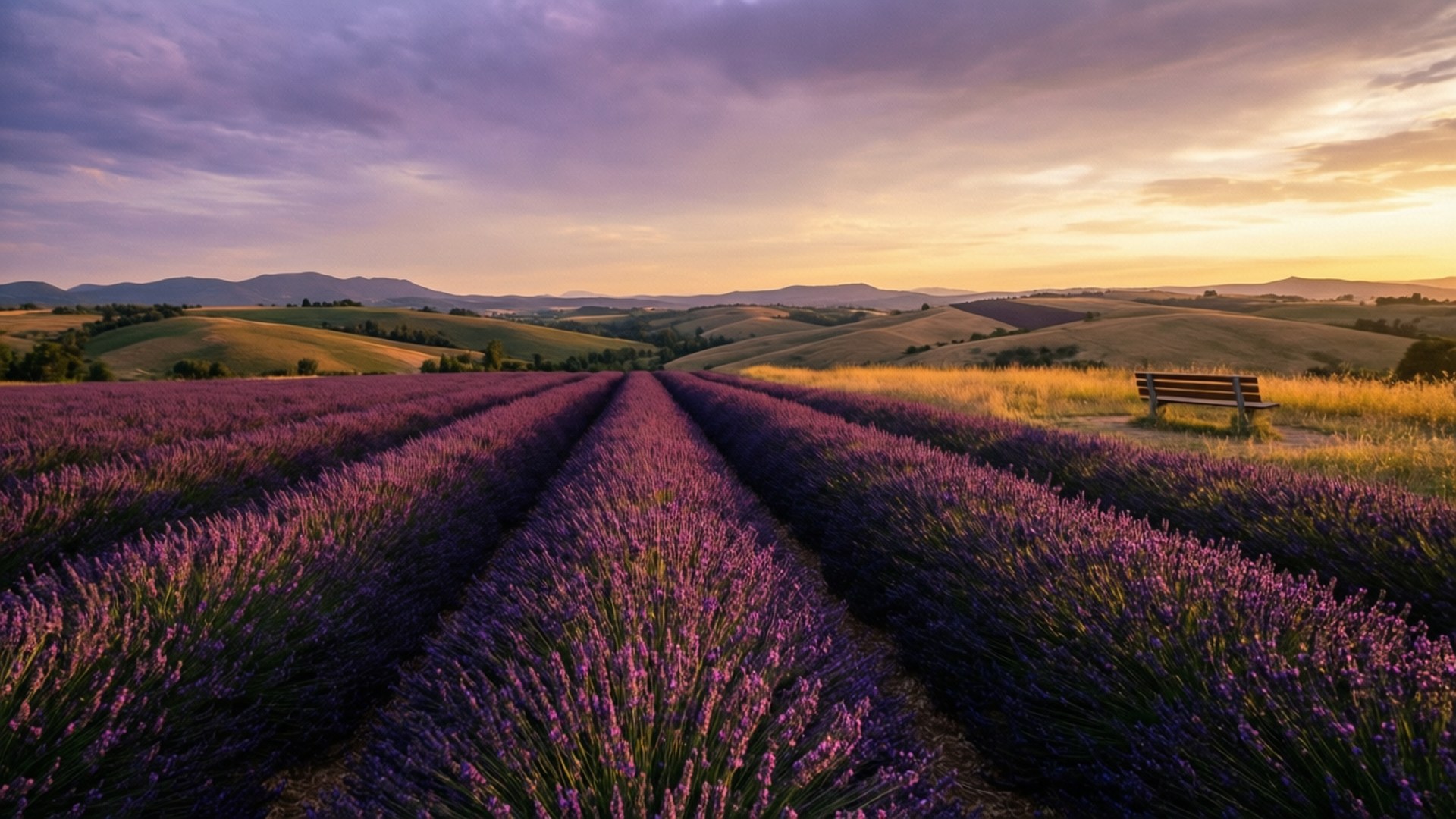 Lavender Fields Sunset by Wallpapers.art Studio
