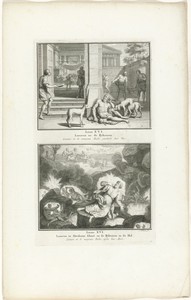 Lazarus en de rijke man en de rijke man in de hel ziet Abraham met Lazarus