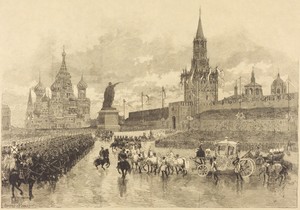 Le Couronnement du Tzar.  Le Cortège imperiale traverse la Place Royale