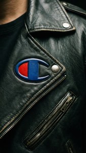 Leather Jacket Champion Logo