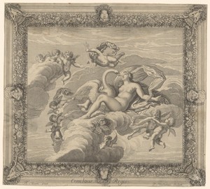 Leda en Jupiter als zwaan, liggend op wolken