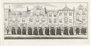 Leden en personeel van de Hoge Raad en Hof van Holland in de lijkstoet van Anna van Hannover te Delft, 1759