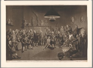 Leden van de Royal Academy in interieur met mannelijk naaktmodel, 1768