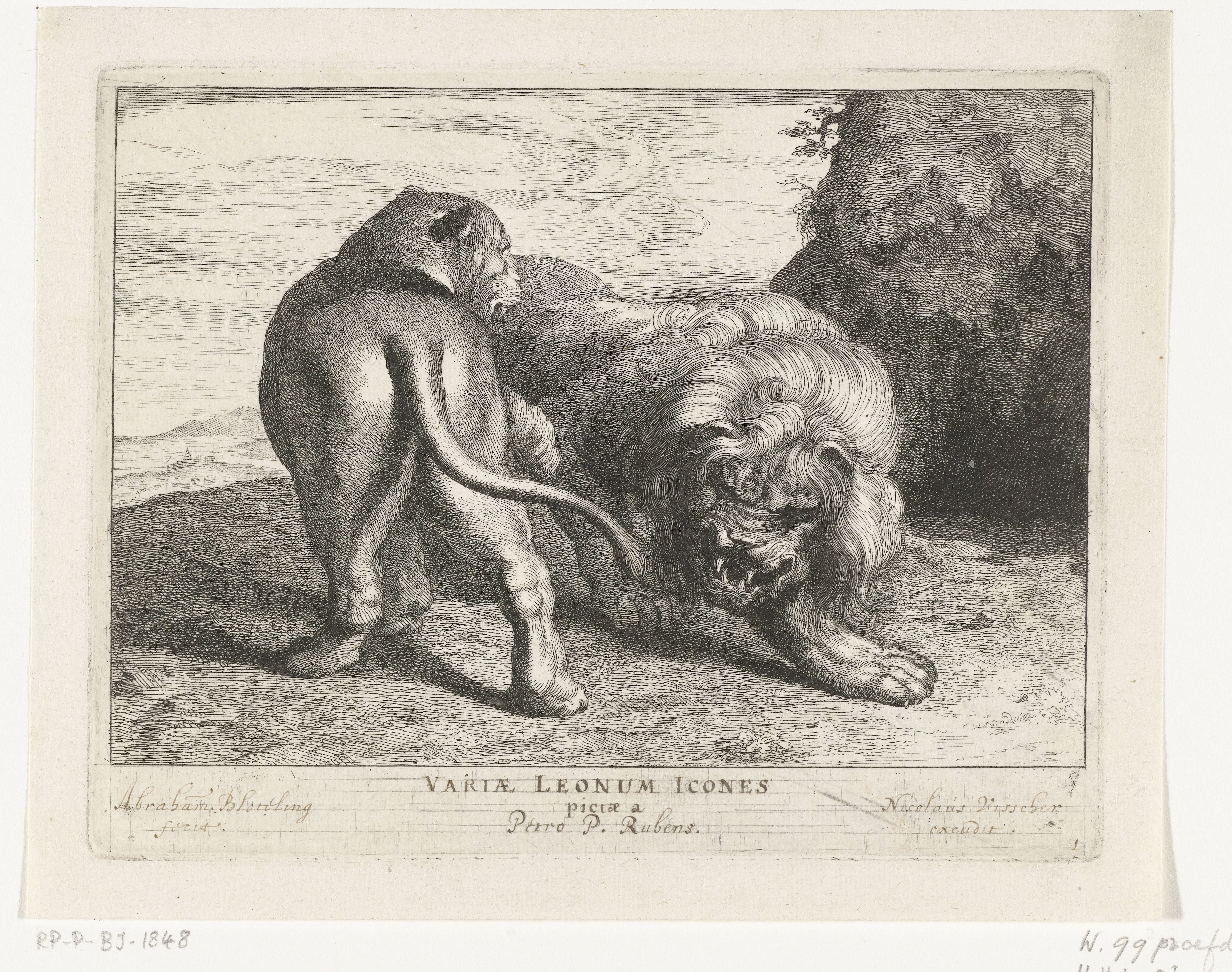 Leeuw met leeuwin by Abraham Bloteling