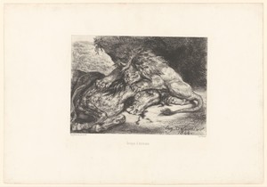 Leeuw verslindt een paard