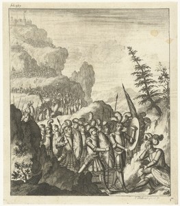 Leger trekt bergafwaarts in rotsachtig landschap